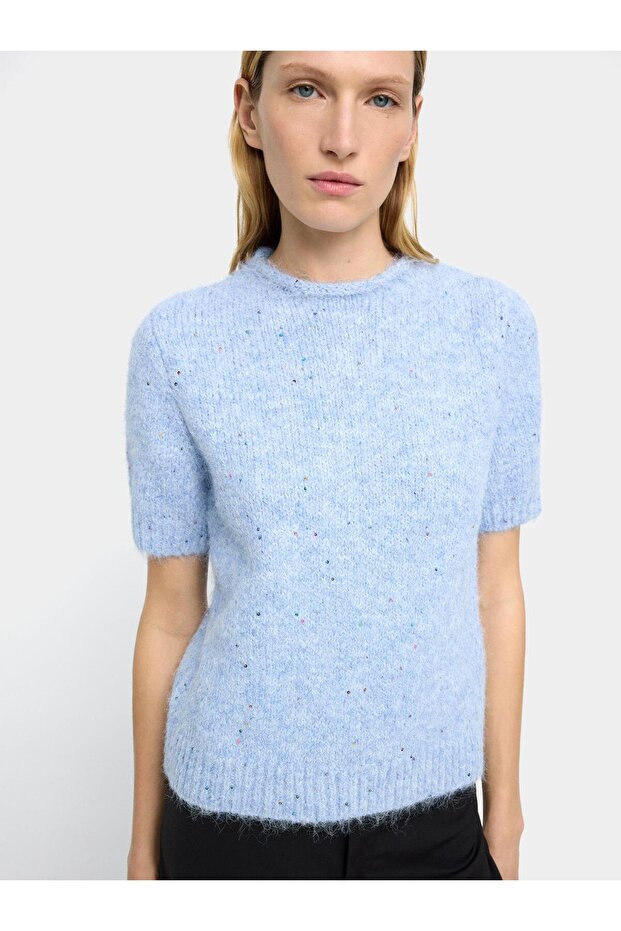 Paçalı Kısa Kollu Örme Kazak - 1