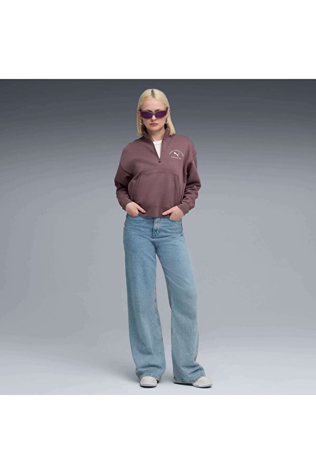 CLASS Half-Zip Crew Kadın Mor Sweatshirt - 5