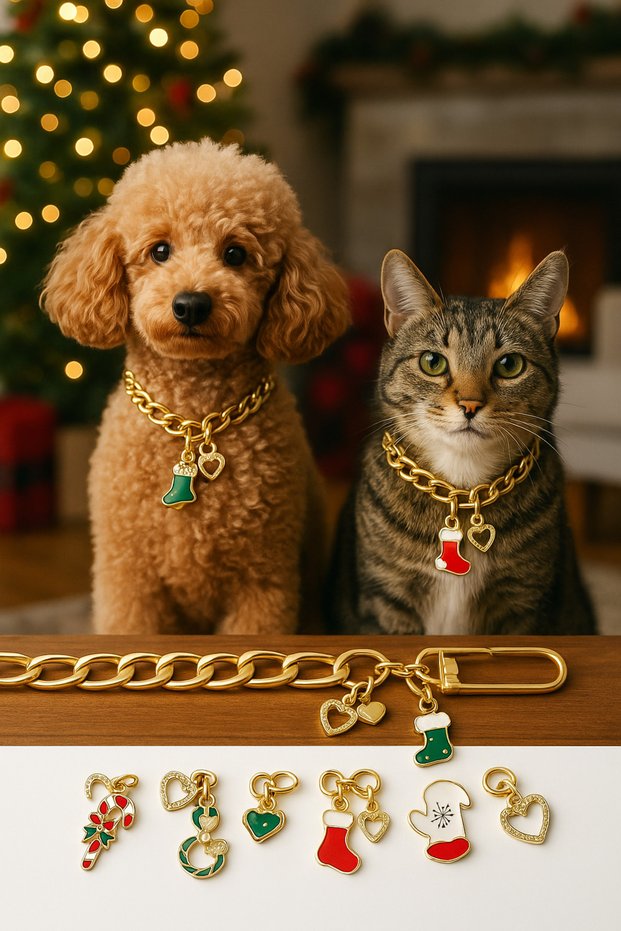 Christmas Themed Adjustable Pet Necklace – 65 cm Gold Chain