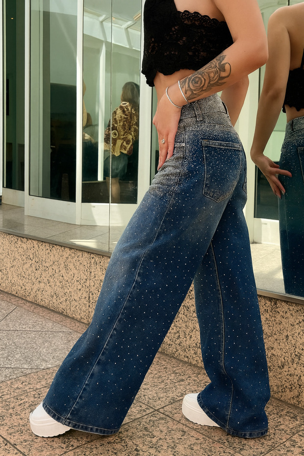 بنطلون جينز فاخر مرصع بالأحجار - 2