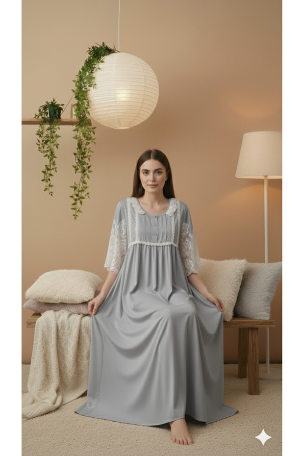 PREMIUM NIGHT GOWN WITH FLORAL LACE DETAILING