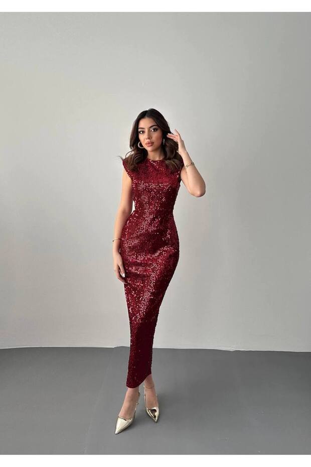 فستان مطرز بالترتر مكون من حشوة كتف قطع - 1