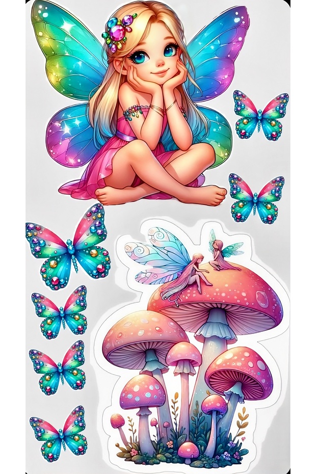 Colorful Fairy and Butterfly Themed Sticker Set – 22X30 cm – Waterproof & Die-Cut Contoured