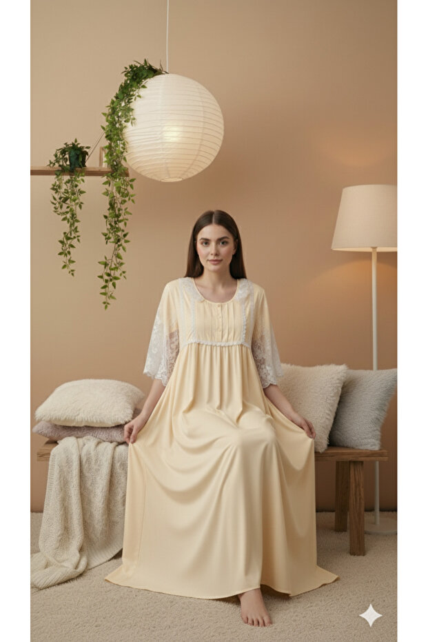 PREMIUM NIGHT GOWN WITH FLORAL LACE DETAILING