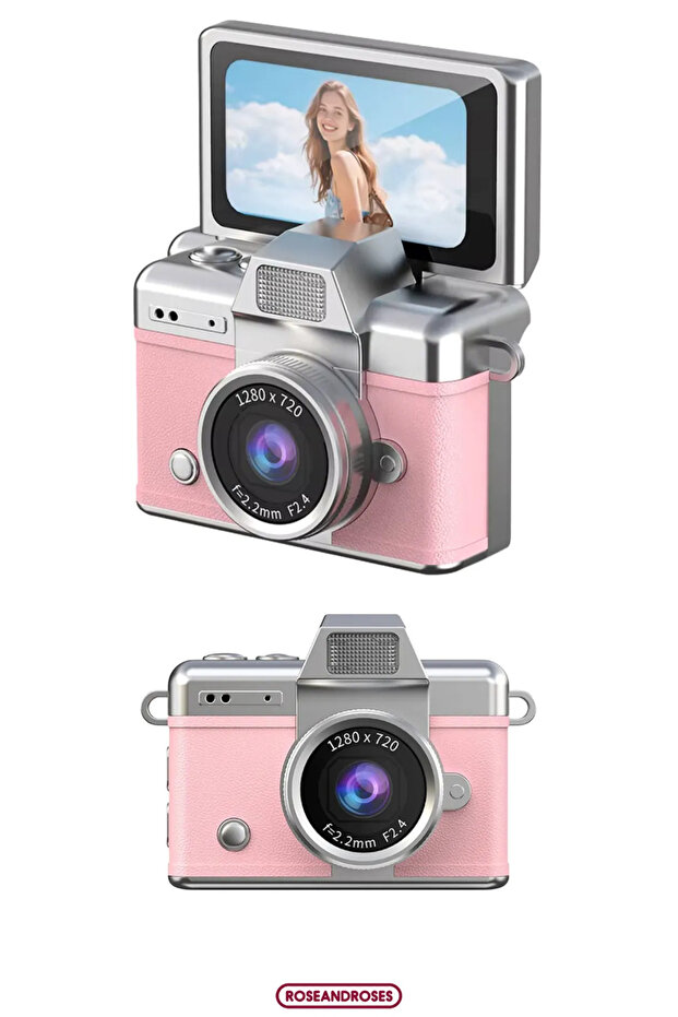 RoseandRoses Minyatür Dönen Ekran Retro Anahtarlık Video Foto Kamera 1080P