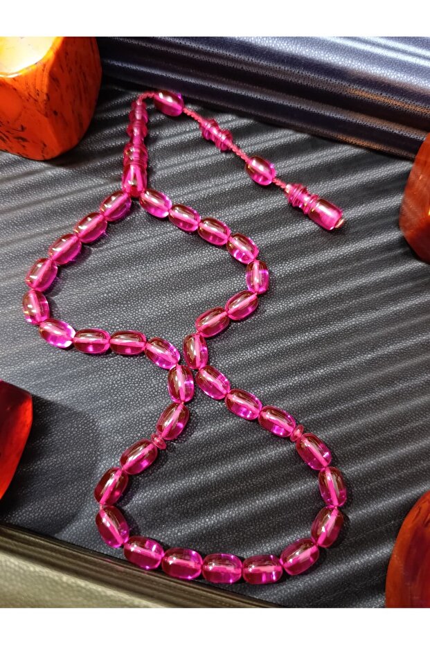 Pink Fire Amber Tesbih with Systemic Tassel