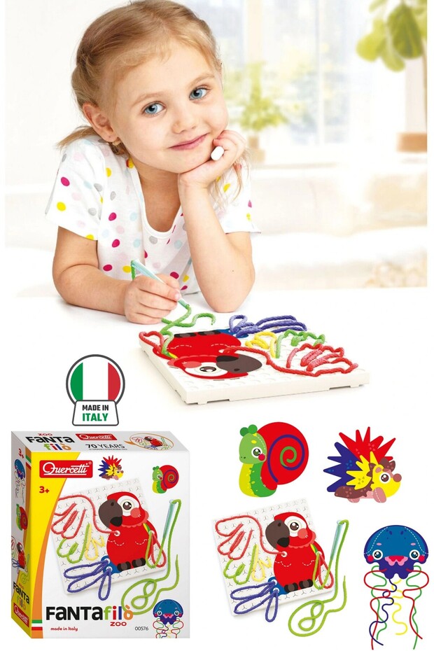 Lace-Up Animal Shapes Knitting Activity Set for Children Quercetti Fanta Filo Zoo Educational Toy
