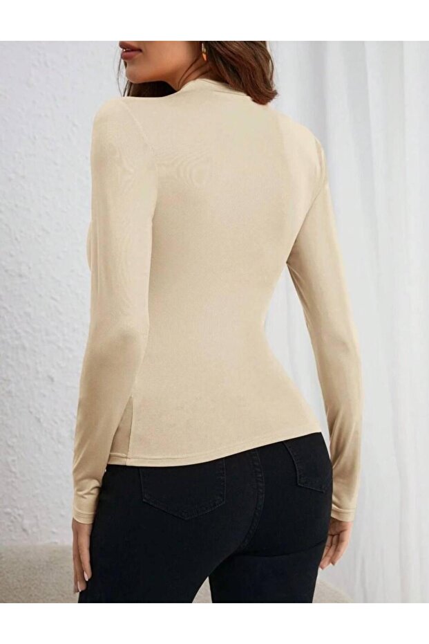 Asymmetrical V-Neck Draped Blouse - 3