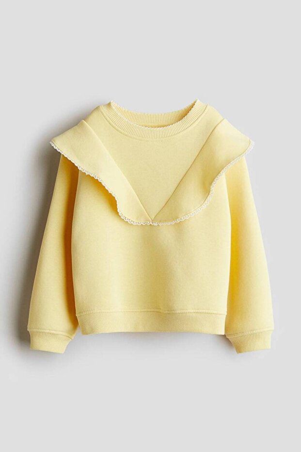 Sarı sweatshirt farbalalı - 1