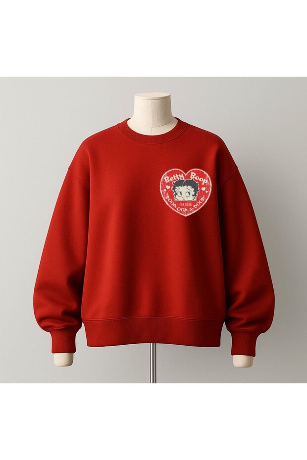 Red Unisex Betty Boop Women Men Dtf Printed Oversized Sweatshirt