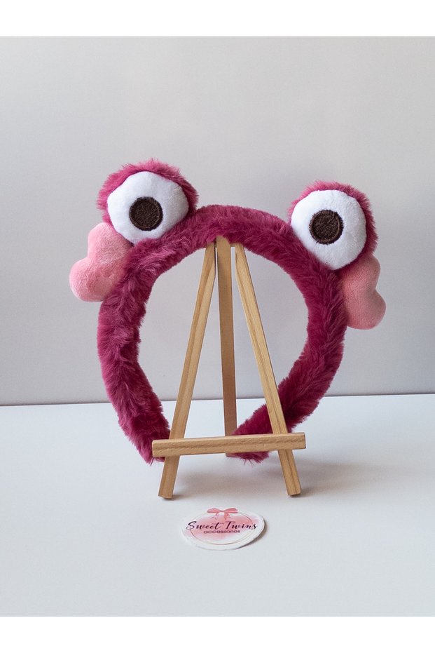 Hearted Frog Eyed Children's Crown Pink Plush Girl's Crown