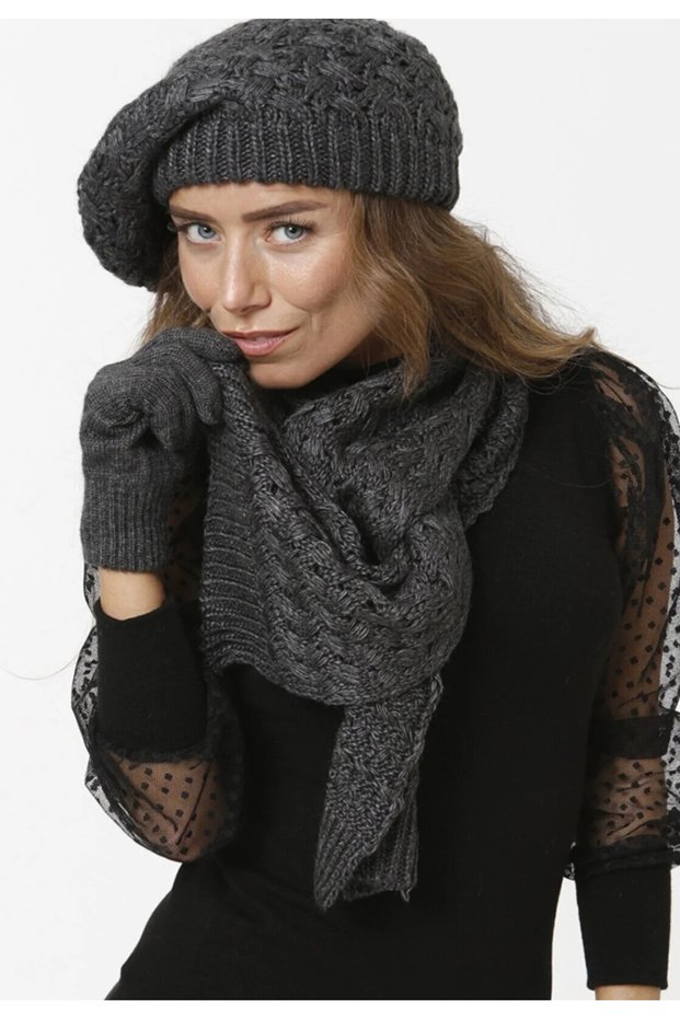 Knitwear Scarf Beanie Gloves Set Winter