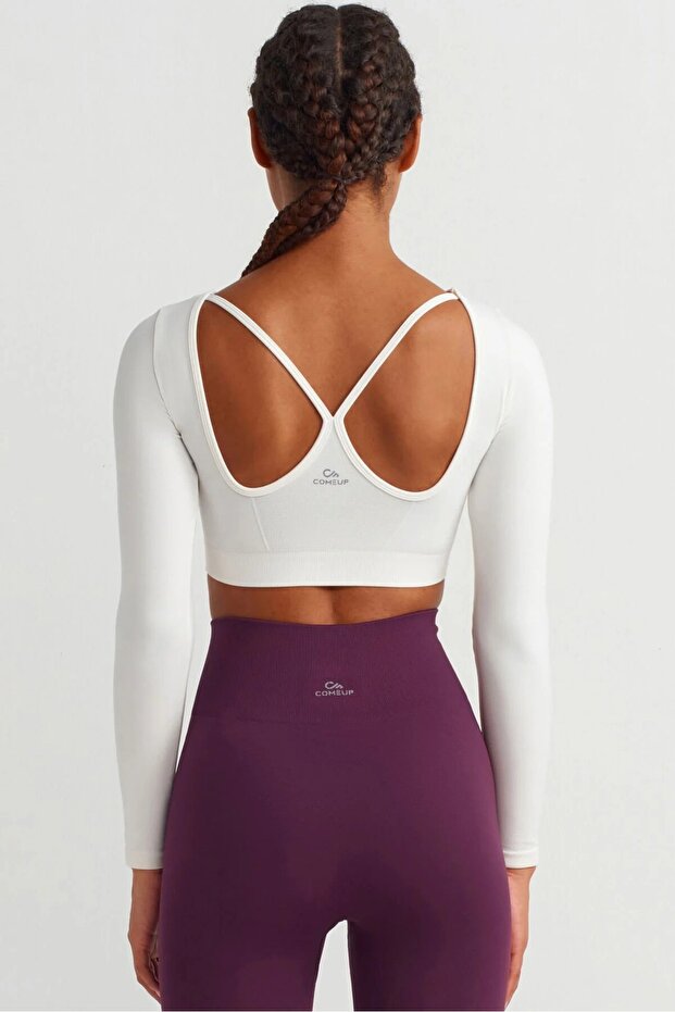 Crop cu brățări și căptușeală, culoare ecru - 5