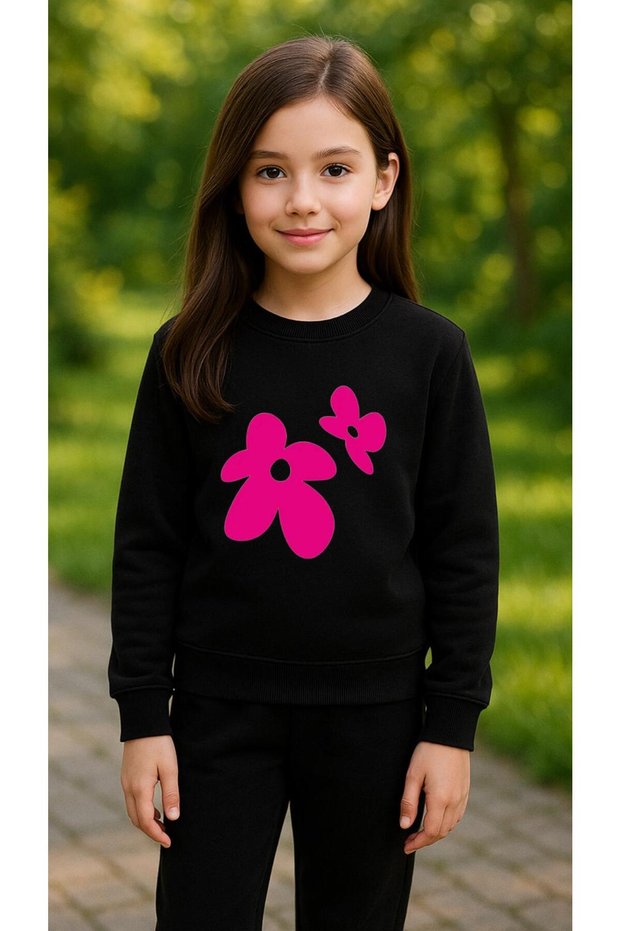 Team Sweatshirt Pink Leaf Printed Girls Boys Crew Neck3 4-5-6-7-8-9-10-11-12Years