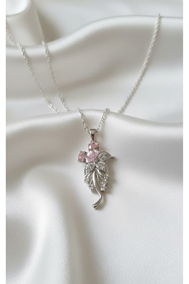 Silver Color Zircon Stone Pink Flower Magic Necklace