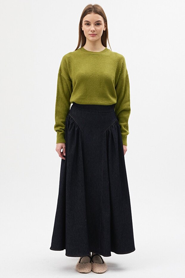 Flounce Denim Skirt Dark Blue