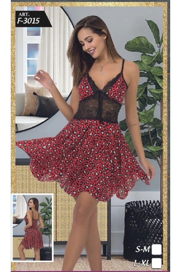 قميص نوم صغير بنقشة الفهد الأحمر - 1