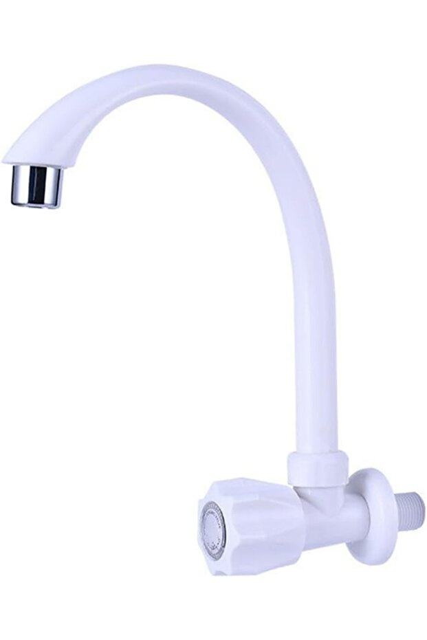Plastic Kitchen Sink Basin Mixer Tap, Wall Mount, PVC, Single Handle, White