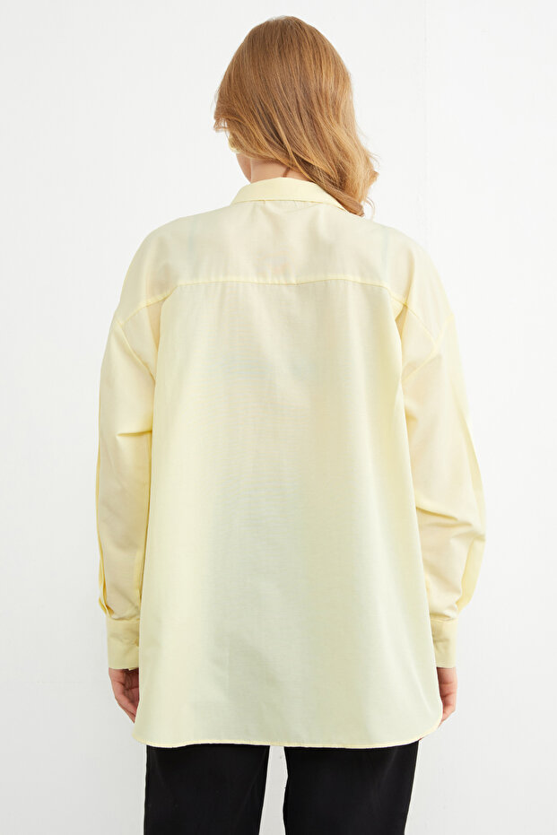 Basic Yırtmaçlı Oversize Gömlek - 8