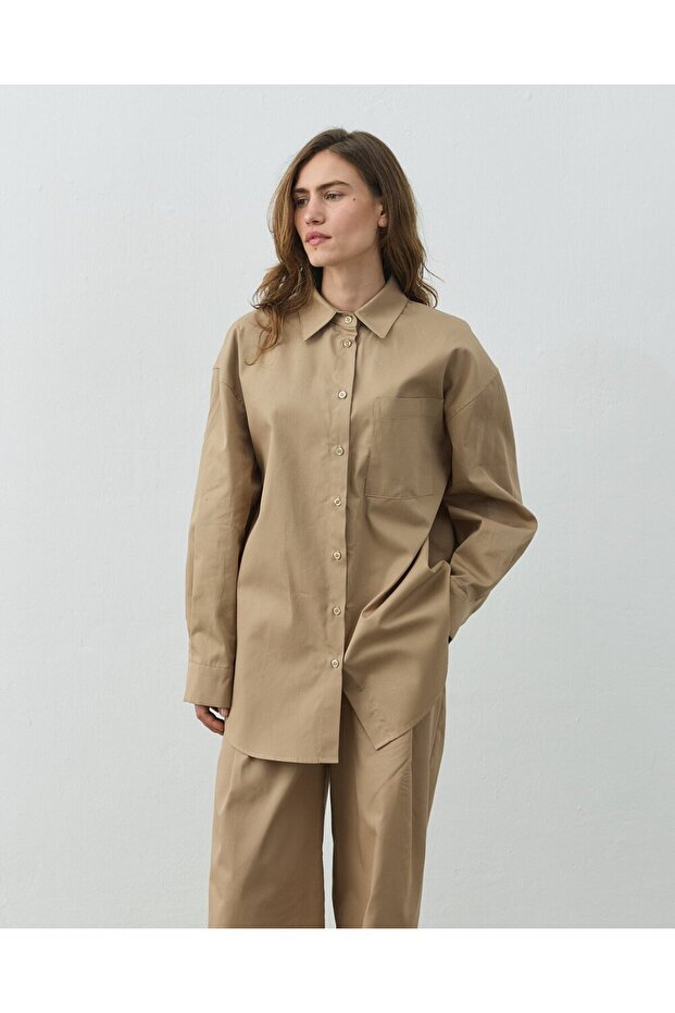 Paper Gabardin Basic Must Gömlek Camel - 4