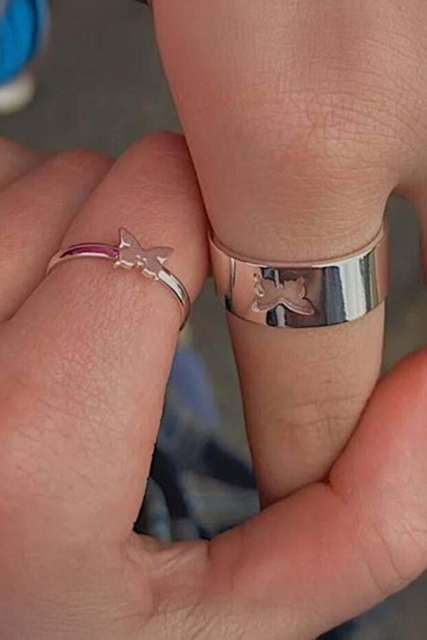 Silver Butterfly Adjustable Double Ring - 1