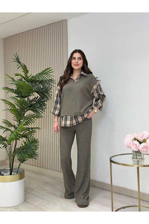 Shirt Detailed Knit Pants Set