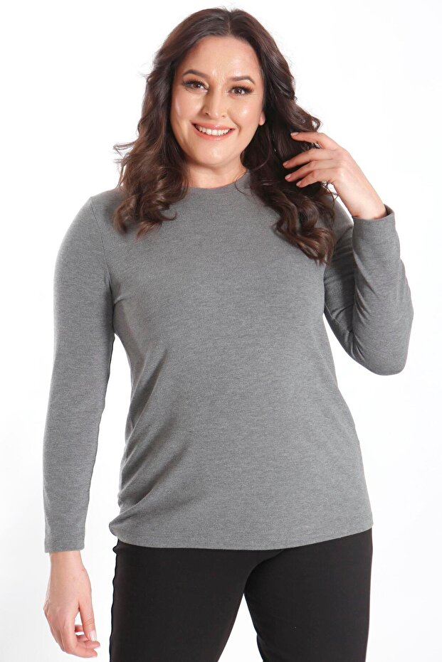 بلوزة ترين42بلس كبيرة الحجم بياقة دائرية بلون أنثراسايت - 5