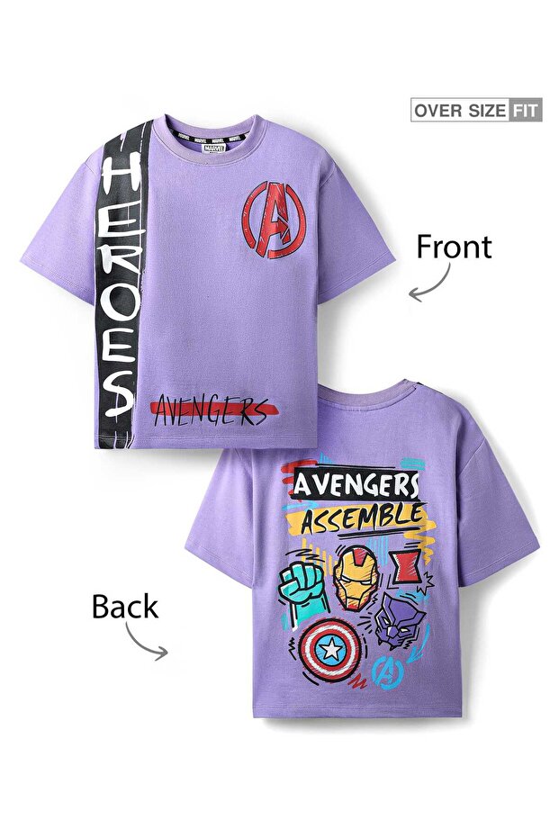 Oversize Half Sleeves Drop Shoulder T-Shirt Front &Back Avenger Graphics - Purple