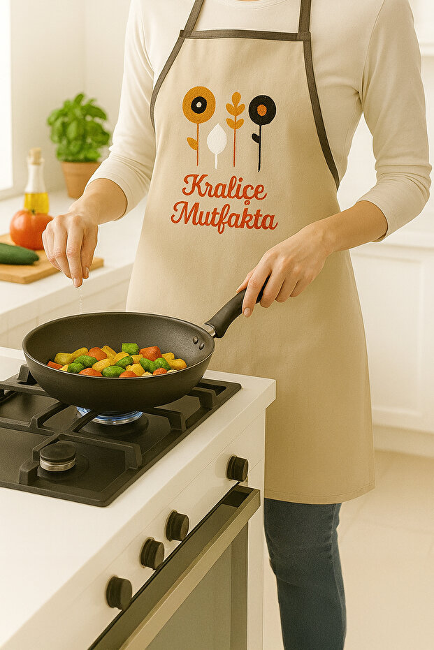 Queen Embroidered Linen Kitchen Apron Washable 1 Piece 50X70 cm Standard Size
