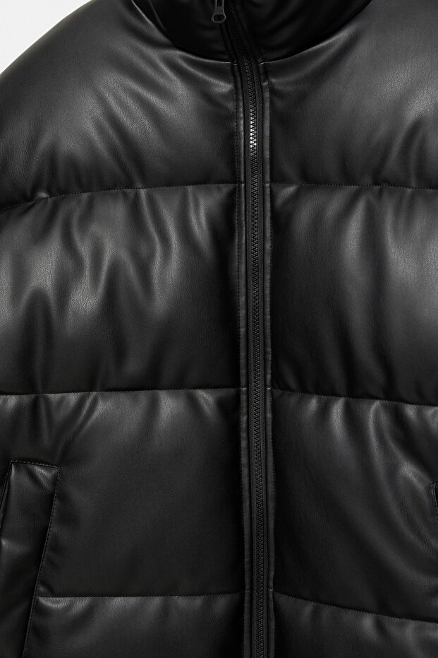 Suni deri şişme ceket - 6