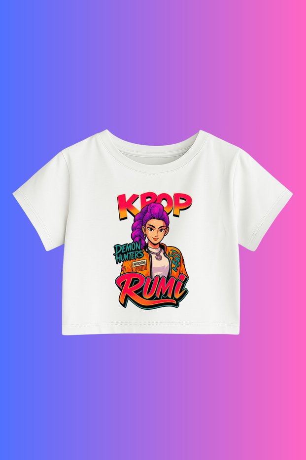 K-Pop Demon Hunters Huntrix Printed Cropped Crop Top Slim Fit