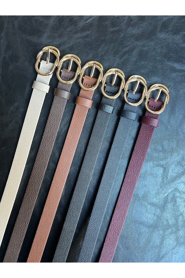 6-Piece Splice Double Ring Pattern Women's Gold Buckle Belt Jacket Belt Dress Belt Trouser Belt