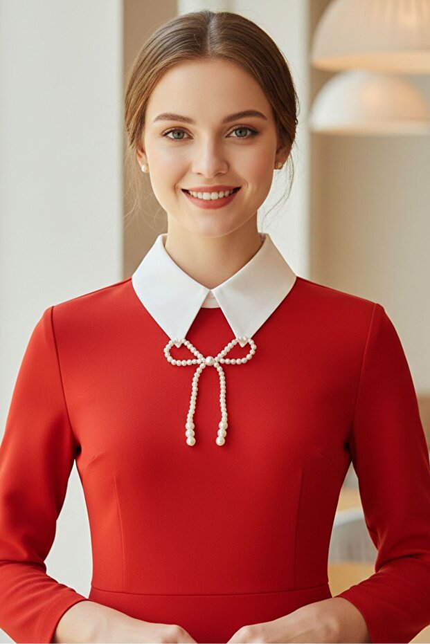 - Sümeyya 2589 5693 Handmade Bow Model White Mobile Collar Pearl Choker Necklace