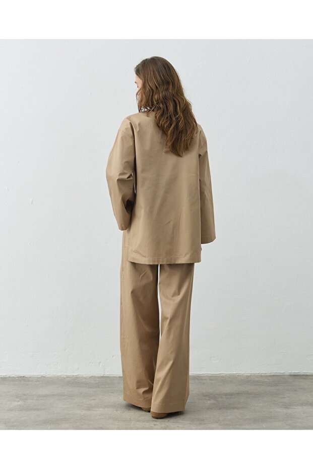 Paper Gabardin Yırtmaçlı Basic Bluz Camel - 8