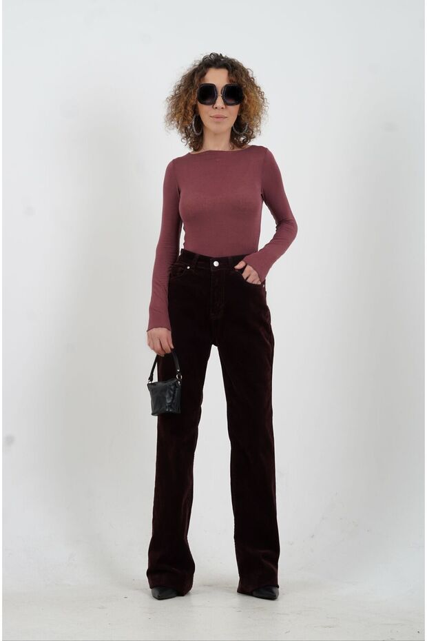 Burgundy Flock Coated Flare Pants