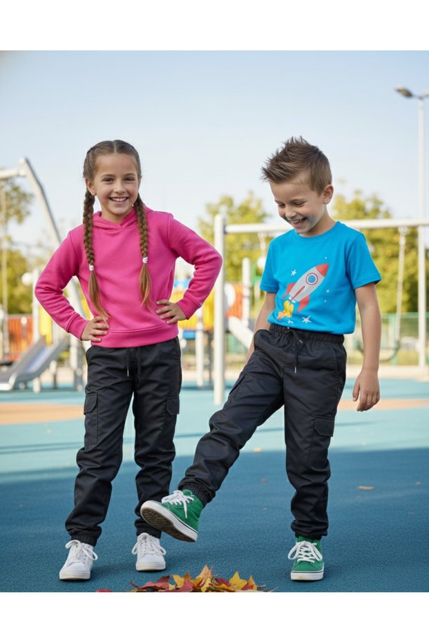 Cargo Pocket Pack Parachute Fabric Loose Fit Boys/Girls Sweatpants/Pants