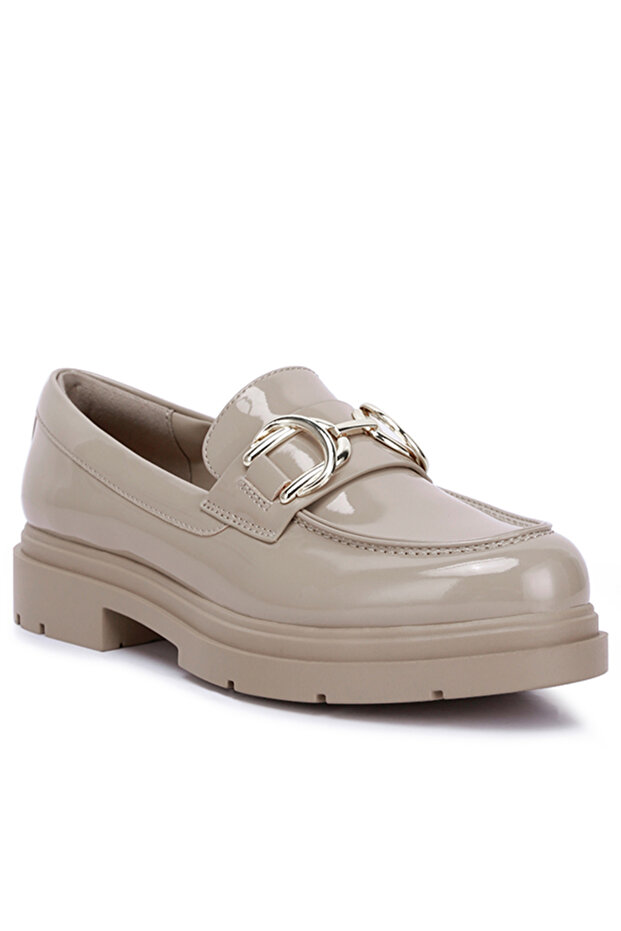 Women Horsebit Embellished Platform Loafers in Natural
