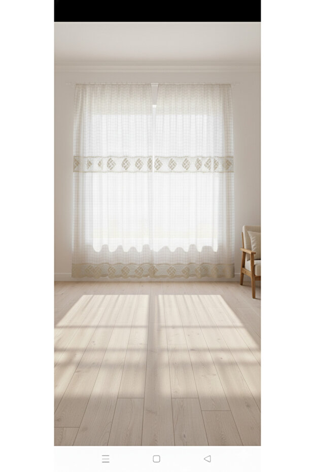 Buldan İşi Monika Curtain with Interlaced and Tipped Lace, 100% Cotton Authentic Sunshade Curtain