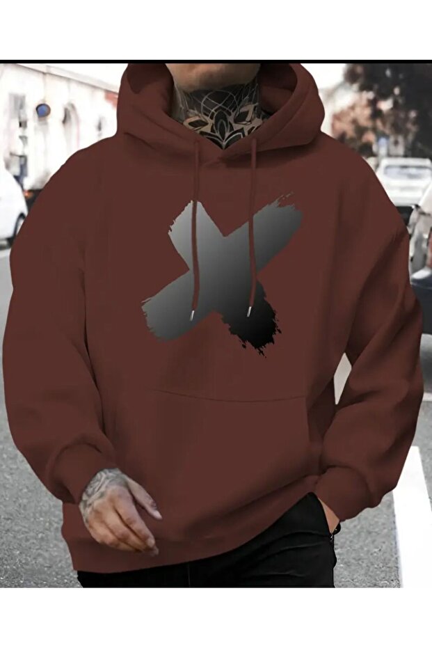 Hooded Sweatshirt with X Print Detail