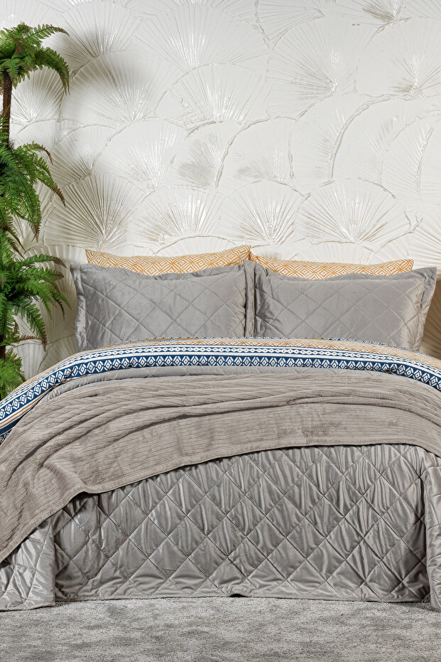 Alice Combination Set Bedspread Duvet Cover Set Blanket Dowry Set (240X260 cm) Stone Color