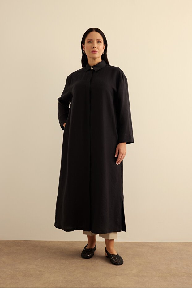 Siyah Önden Düğmeli Ferace - 2