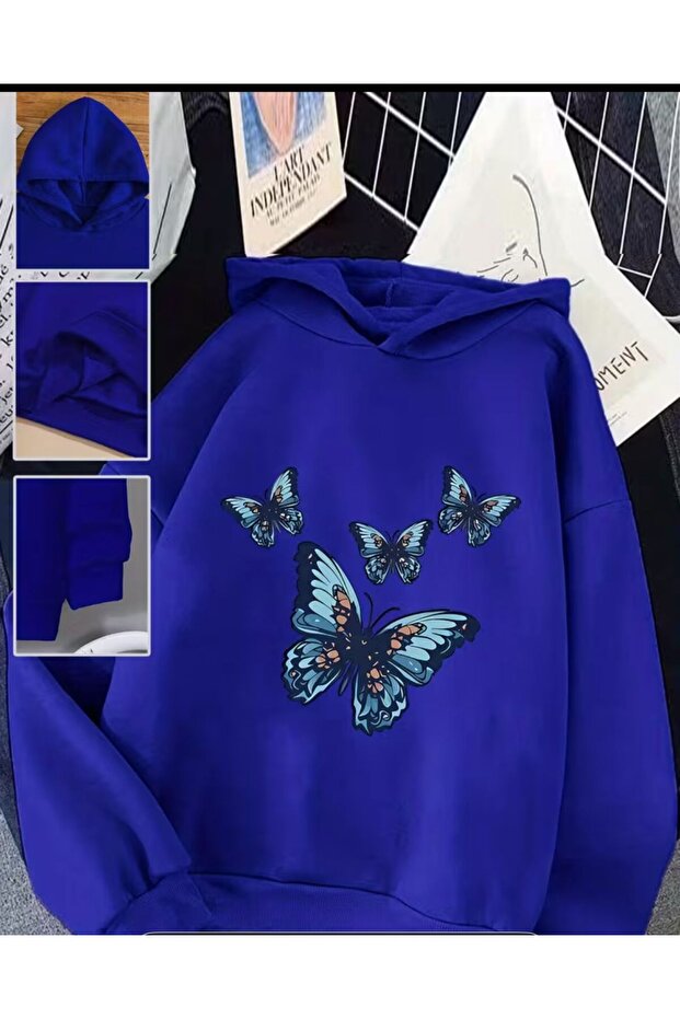 Hooded Sweatshirt with Butterfly Print Detail