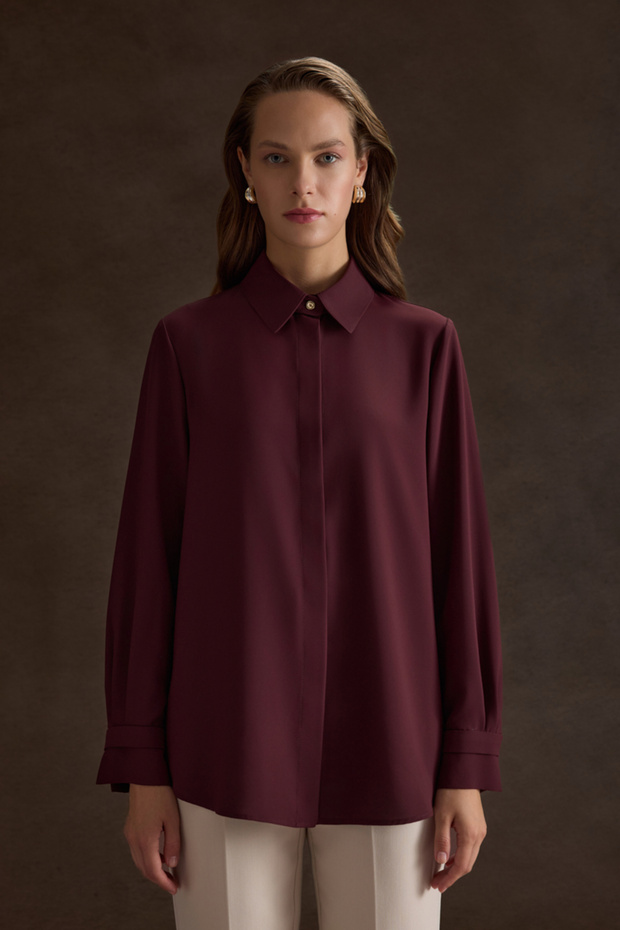 Bordo Dokuma Bluz - 1