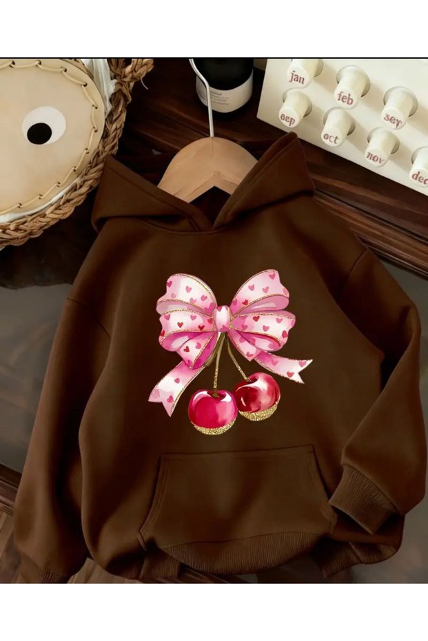 Hooded Sweatshirt with Sweet Ribbon Print Detail