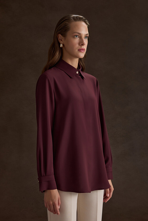 Bordo Dokuma Bluz - 2