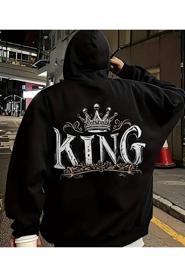 Hooded Sweatshirt with Back King Print Detail