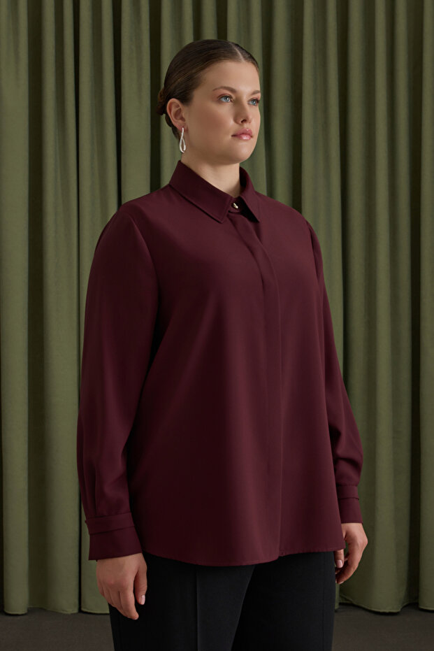 Bordo Dokuma Bluz - 3