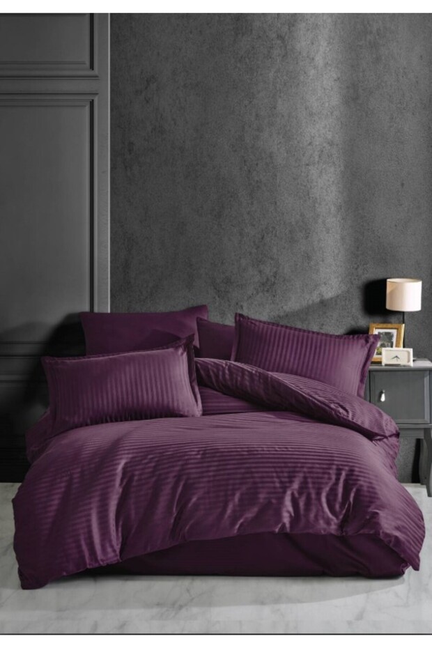 Striped Single Satin Duvet Cover Set Purple