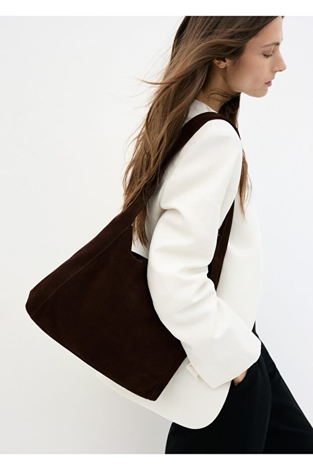 Süet shopper çanta - 5