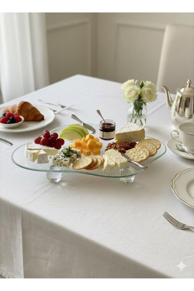 Decorative Glass Tray Crystal - Diamond Cloud Model Glass Tray with Ball Legs and Stone Edges